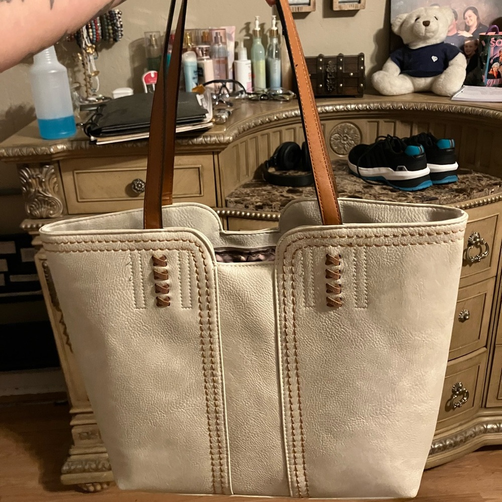 Montana West Cream and Brown Tote Bag with Structured Design
